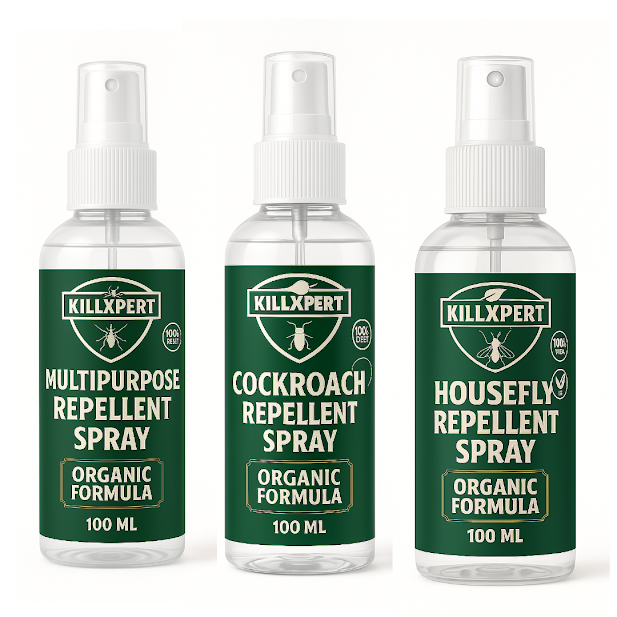Killxpert Herbal Cockroach, Housefly & Multipurpose Repellent Spray Combo 100ml Each | Natural Insect Killer for Home & Kitchen | Non-Toxic, Safe for Kids & Pets