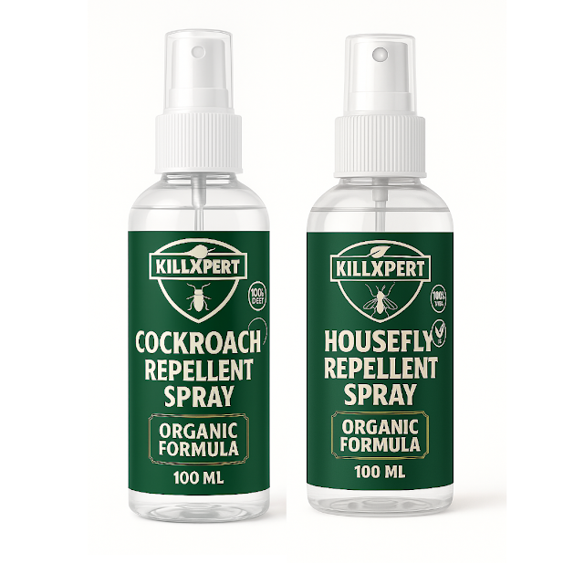 Killxpert Herbal Cockroach & Housefly Repellent Spray 100ml Each | Natural Insect Killer Combo | Safe, Non-Toxic, Eco-Friendly Spray for Home & Kitchen