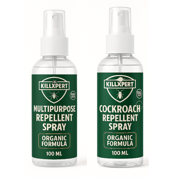 Killxpert Herbal Multipurpose & Cockroach Spray Combo 100ml Each | Natural Insect Killer for Cockroaches, Ants, Mosquitoes & Flies | Safe for Kids, Pets & Environment